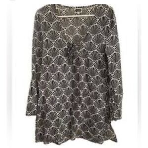 Mud Pie Cover Up Beach Dress Black White Tunic Women M/L Cotton Seashell Deep V
